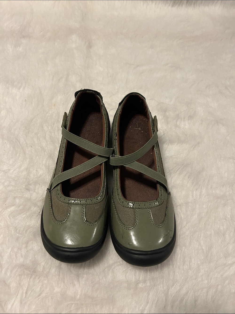 Olive Green Crisscross Strap Mary Jane Dress Shoes